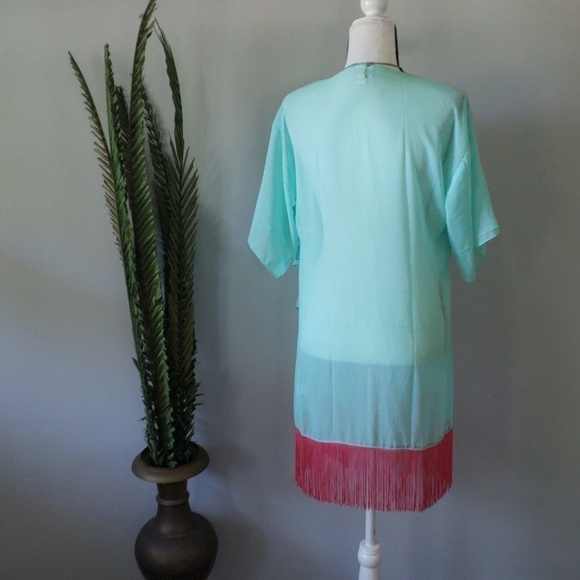 LuLaRoe Monroe mint green cardi with fringe - Picture 2 of 7